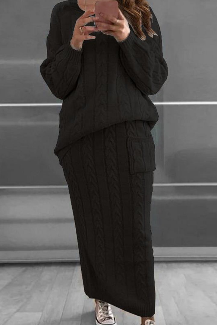 Stilla | To-delt Patchwork Suit, Ensfarvet, Rund Udsnit, Lange Ærmer, Modish
