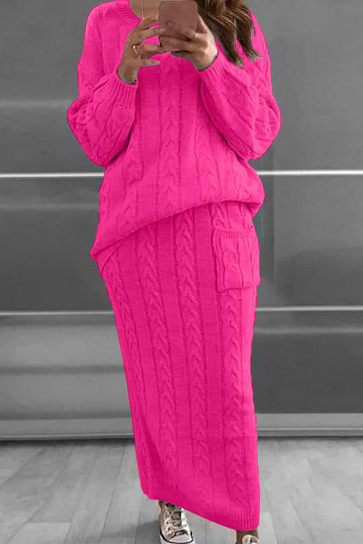 Stilla | To-delt Patchwork Suit, Ensfarvet, Rund Udsnit, Lange Ærmer, Modish