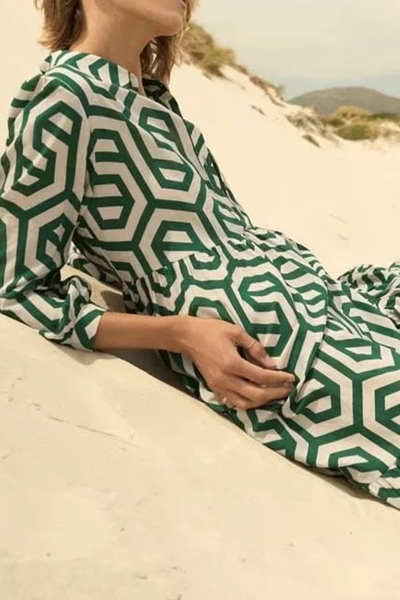 Stilla | Afslappet Print Patchwork Turndown Collar Cake Skirt Kjoler