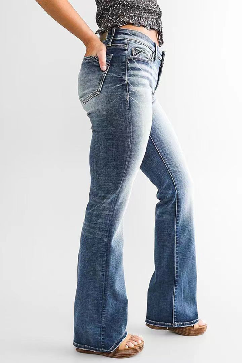 Stilla | Mode Gradual Change Patchwork Mid Waist Boot Cut Denim Jeans