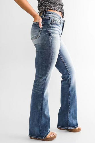Stilla | Mode Gradual Change Patchwork Mid Waist Boot Cut Denim Jeans