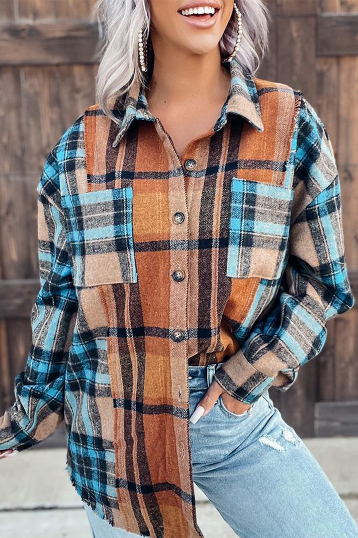 Stilla | Casual Ternet Patchwork Bluser Med Omslået Krave