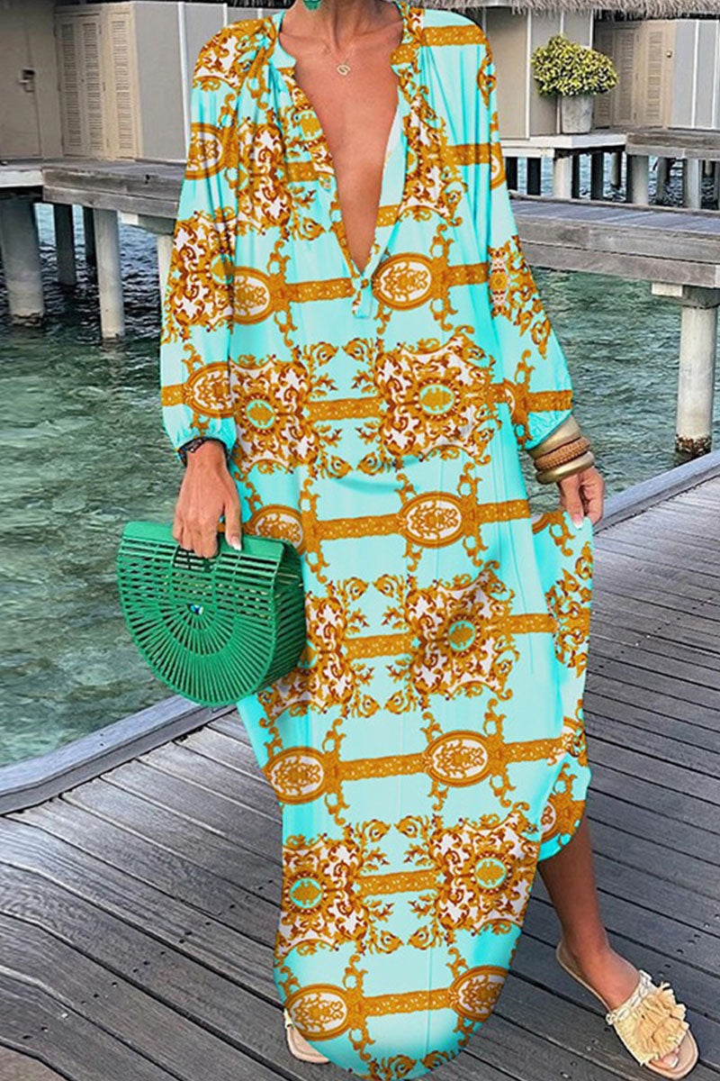 Stilla | Sexet Print Patchwork V-hals Lige Kjoler