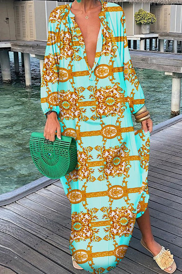 Stilla | Sexet Print Patchwork V-hals Lige Kjoler