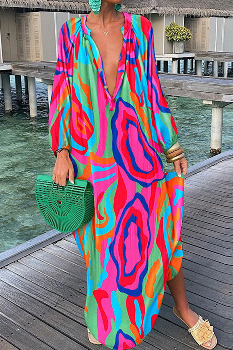 Stilla | Sexet Print Patchwork V-hals Lige Kjoler