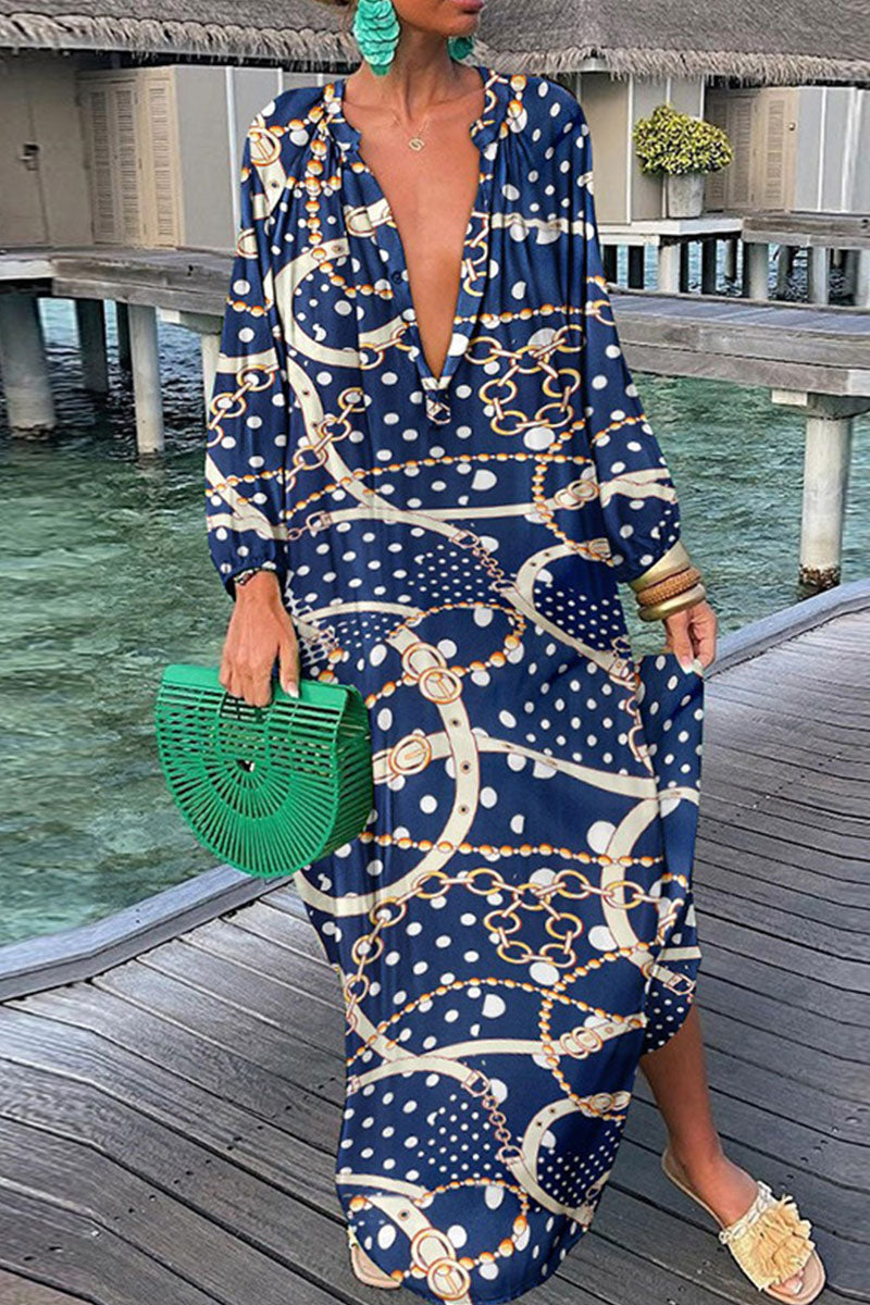Stilla | Sexet Print Patchwork V-hals Lige Kjoler