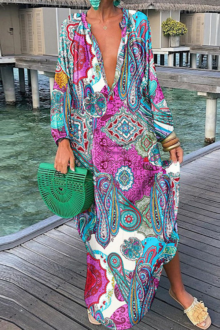 Stilla | Sexet Print Patchwork V-hals Lige Kjoler