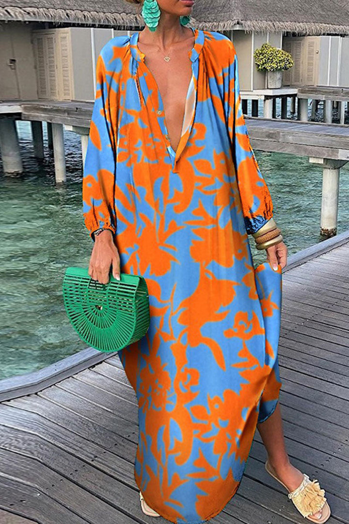 Stilla | Sexet Print Patchwork V-hals Lige Kjoler