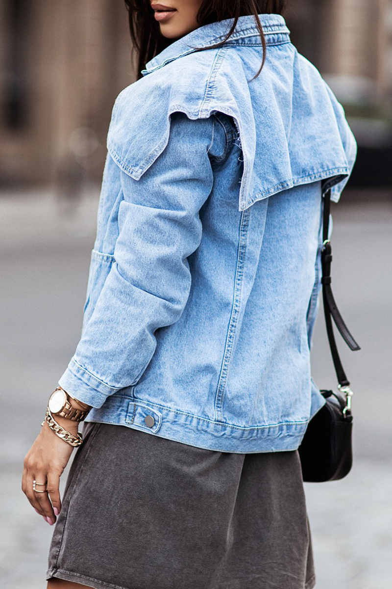 Stilla | Trendy og Enkel Patchwork Denim Jakke Med Nedfoldet Krave, Lange Ærmer og Klassisk Skæring