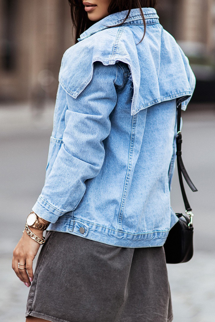 Stilla | Mode Solid Patchwork Nedfoldet Krave Langærmet Regular Denimjakke