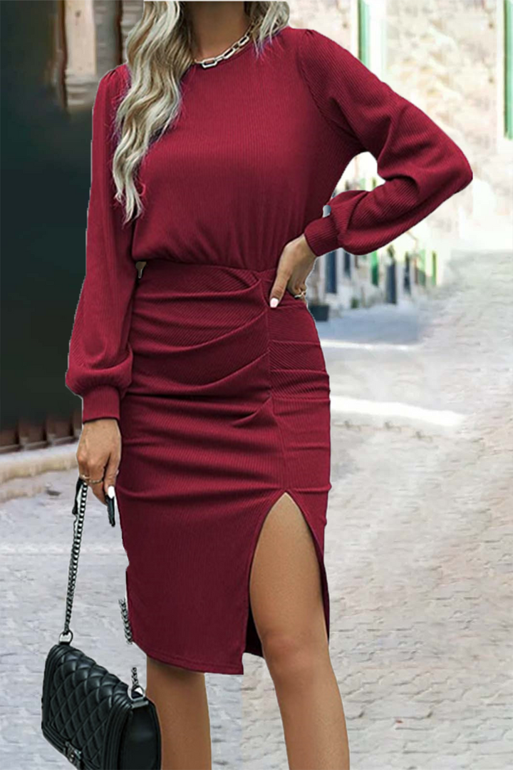 Stilla | Modevenligt Ensfarvet Rundhalset Kjole Lagdelt Skirt