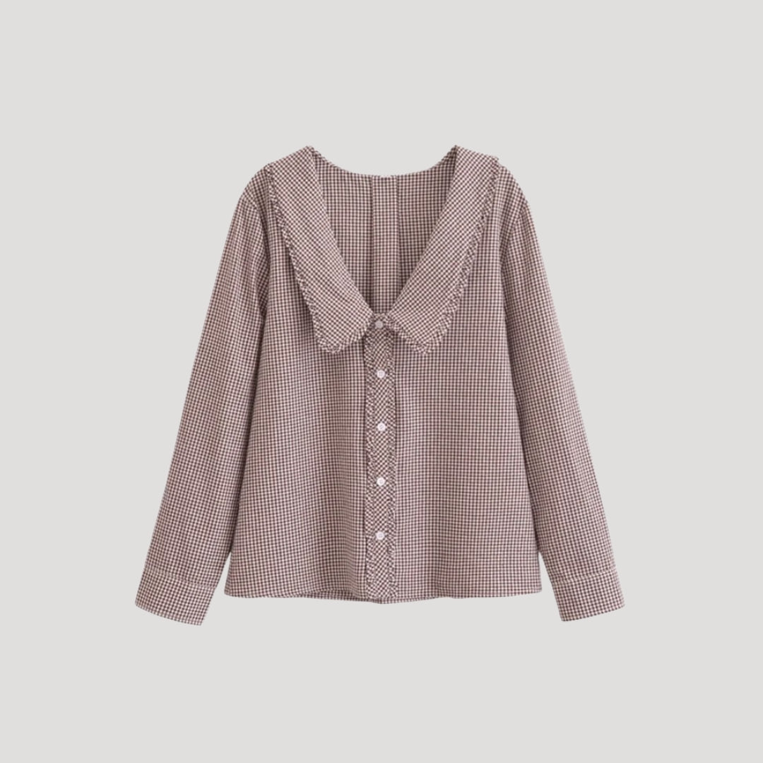 Stilla | Gingham Bluse Med Flæsæt Krave