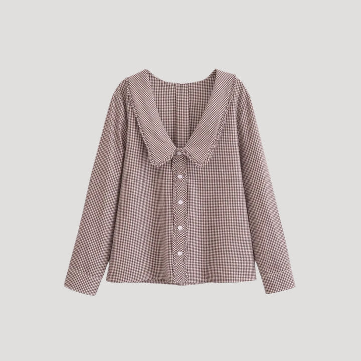 Stilla | Gingham Bluse Med Flæsæt Krave