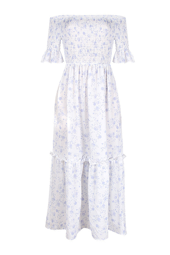 Stilla | Mode Afslappet Print Foldet Trykt Off the Shoulder Kort Ærme Kjole Kjoler