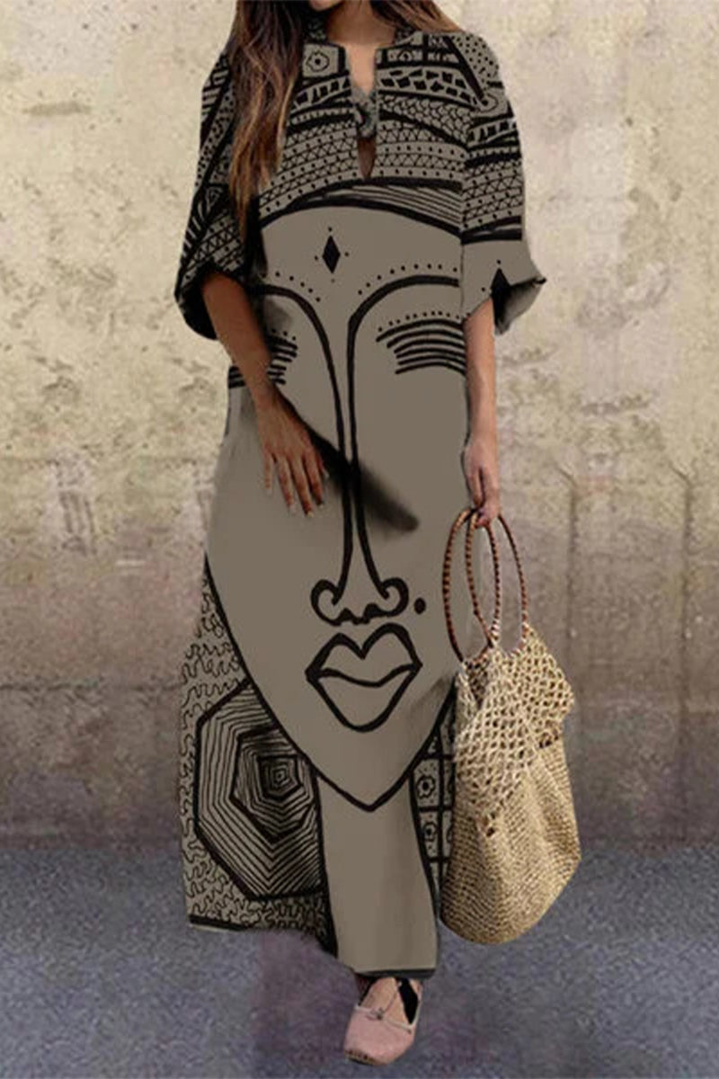 Stilla | Plus Size Print Print V-hals Trykt Kjole Kjoler