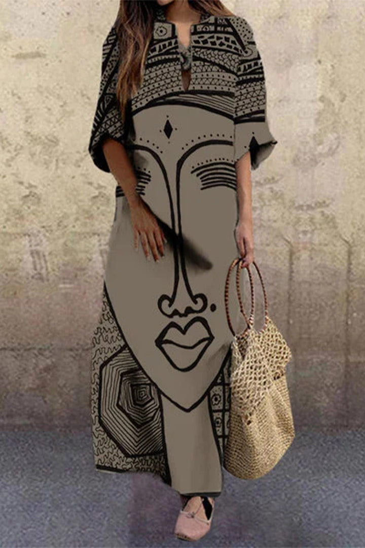 Stilla | Plus Size Print Print V-hals Trykt Kjole Kjoler