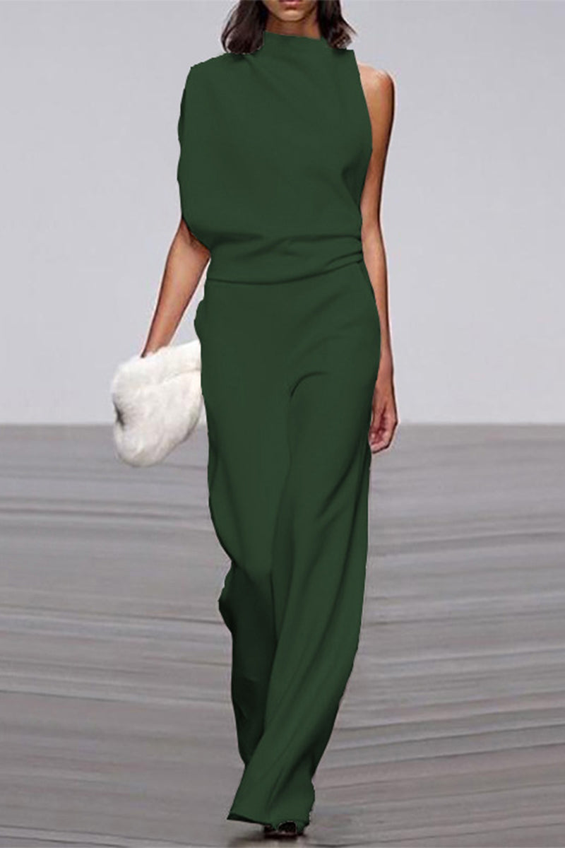 Stilla | Afslappet Solid Patchwork Halv A-turtleneck Boot Cut Jumpsuits