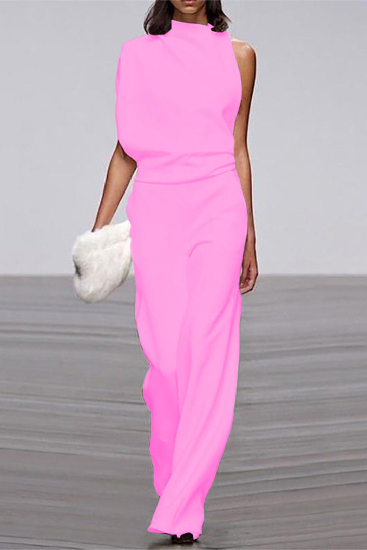 Stilla | Afslappet Solid Patchwork Halv A-turtleneck Boot Cut Jumpsuits