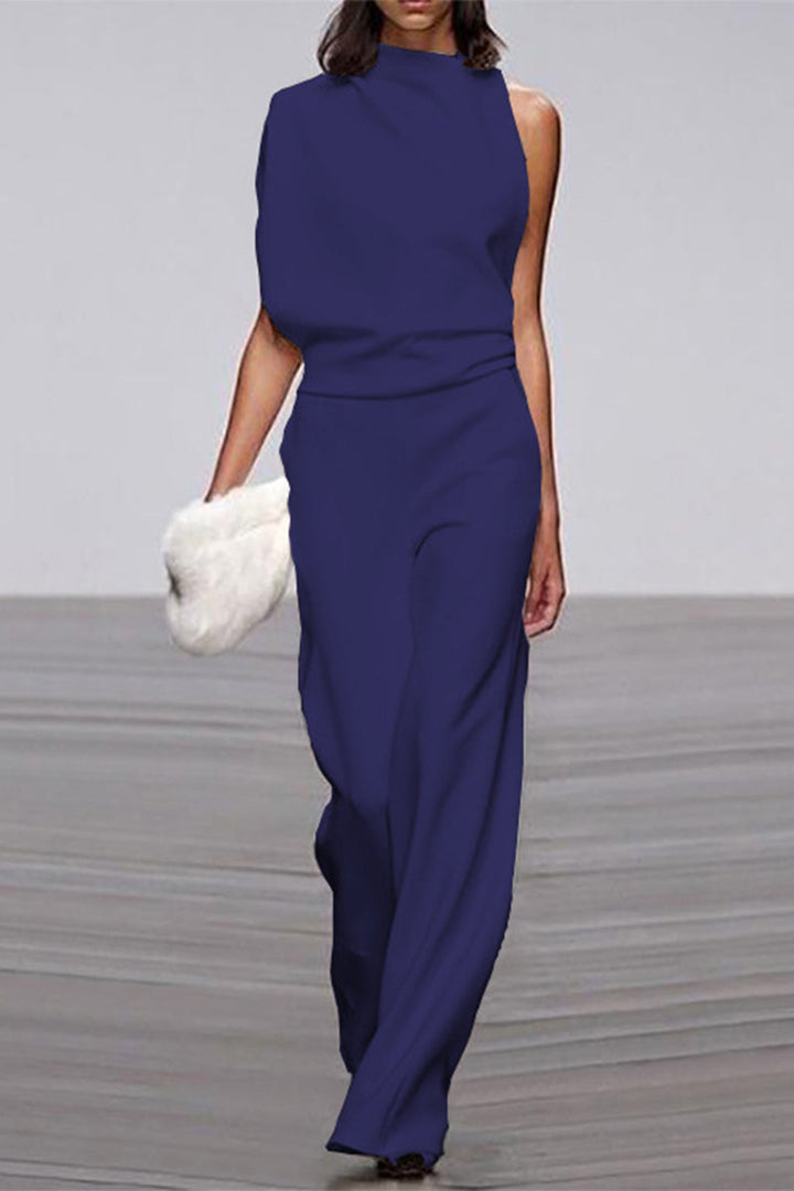 Stilla | Afslappet Solid Patchwork Halv A-turtleneck Boot Cut Jumpsuits