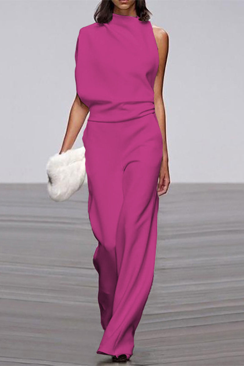 Stilla | Afslappet Solid Patchwork Halv A-turtleneck Boot Cut Jumpsuits