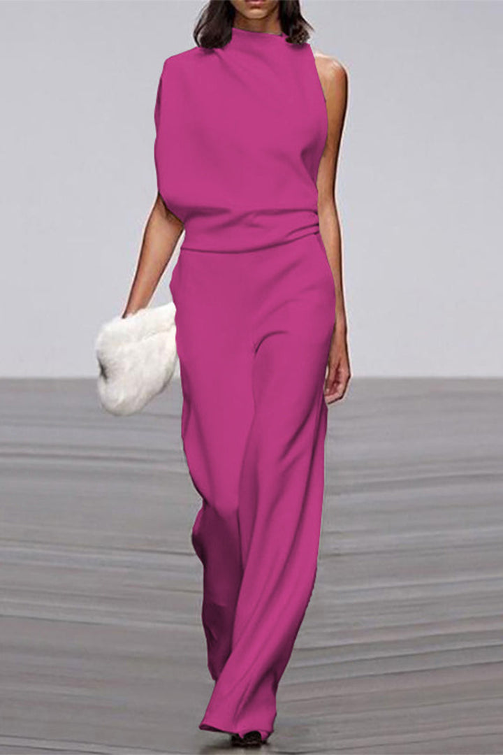 Stilla | Afslappet Solid Patchwork Halv A-turtleneck Boot Cut Jumpsuits