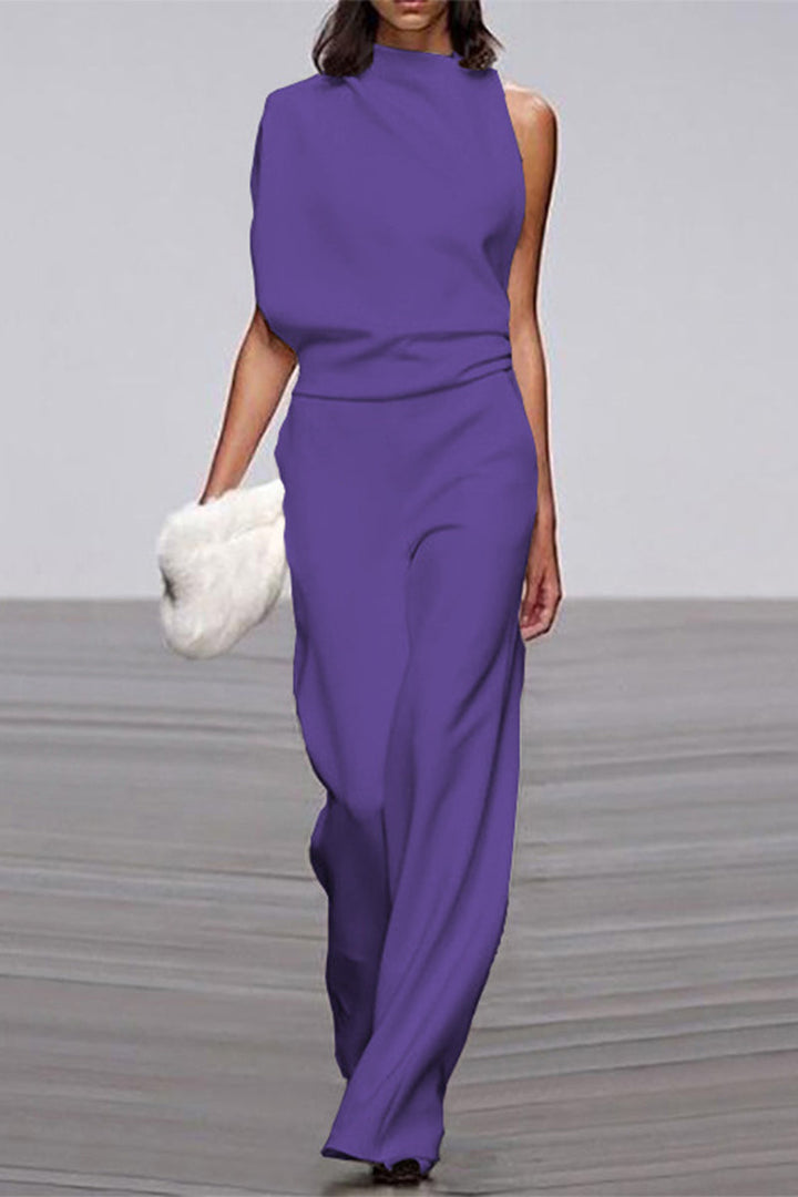 Stilla | Afslappet Solid Patchwork Halv A-turtleneck Boot Cut Jumpsuits