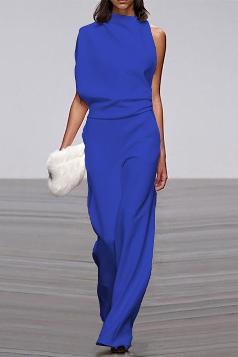 Stilla | Afslappet Solid Patchwork Halv A-turtleneck Boot Cut Jumpsuits