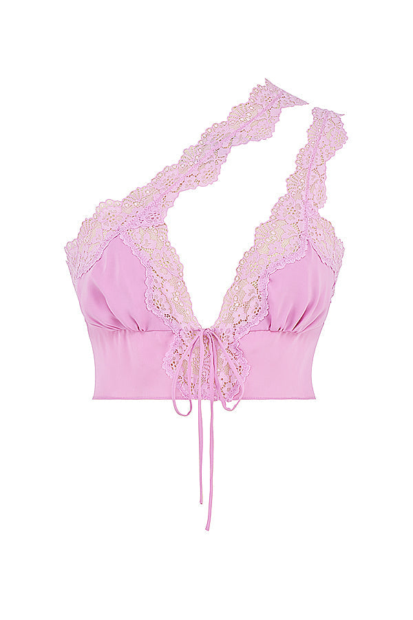 Stilla | Pink Luftig Cropped Top Med Maxi Nederdel Med Blondekant