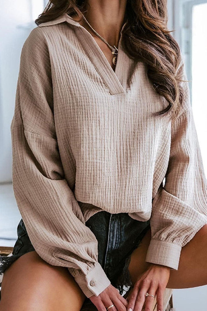 Stilla | Patchwork-overdel med omfoldet krave til afslappede outfits