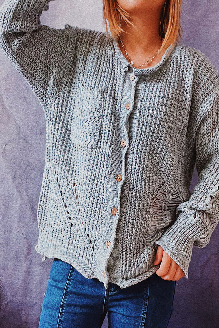 Stilla | Casual Rund Hals Strikjakke med Unistil og Revner