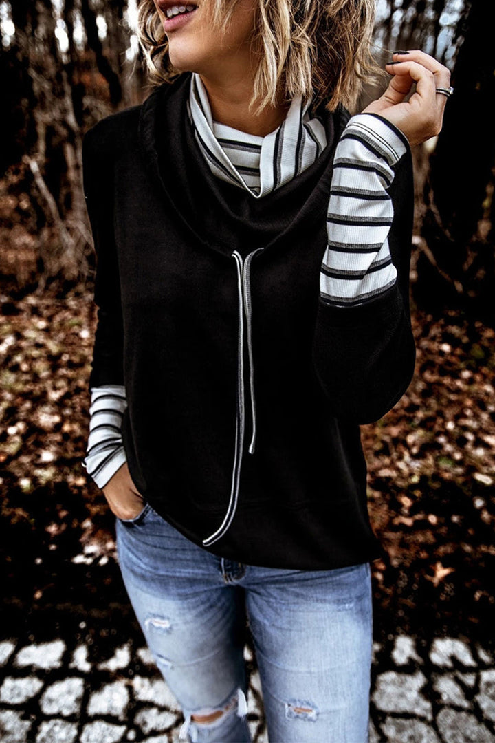 Stilla | Mode Løs Ensfarvet Patchwork Turtleneck Sweater