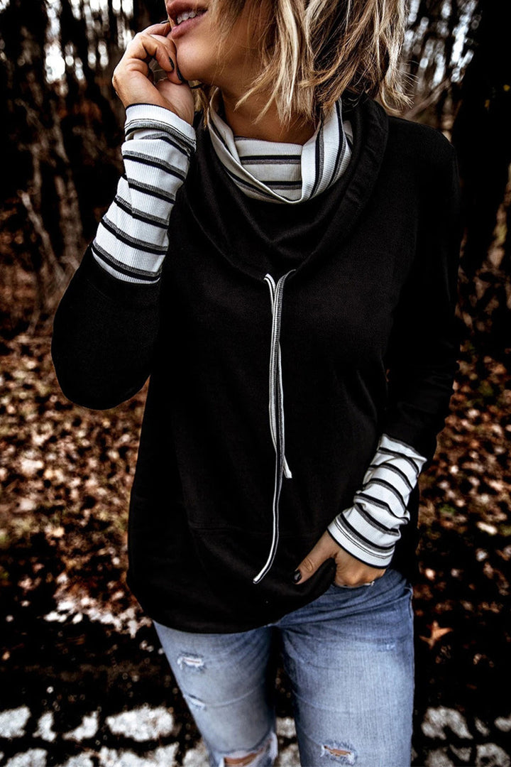 Stilla | Mode Løs Ensfarvet Patchwork Turtleneck Sweater