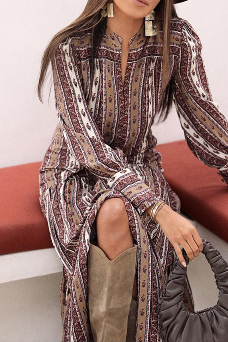 Stilla | Mode Stribet Patchwork Kjoler Med Ståkrave