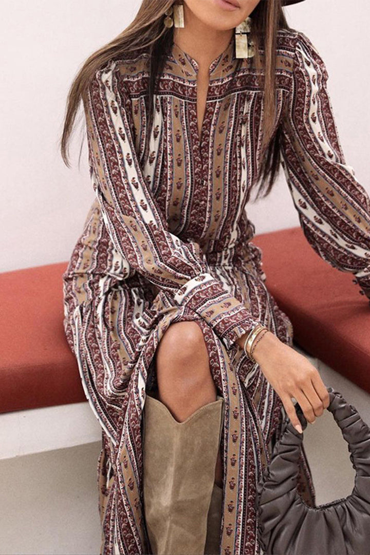 Stilla | Mode Stribet Patchwork Kjoler Med Ståkrave