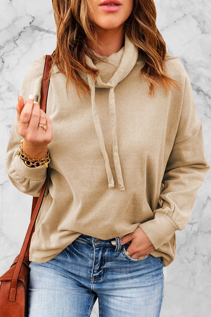 Stilla | Ensfarvet Sweatshirt med Hætte og Skalkrave