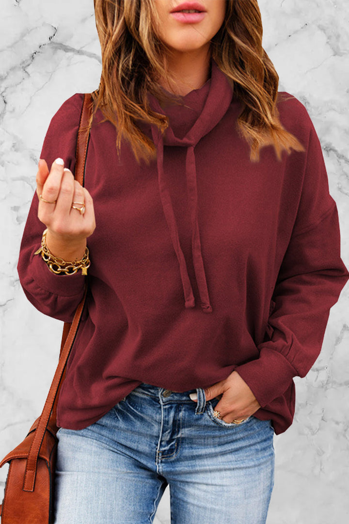 Stilla | Ensfarvet Sweatshirt med Hætte og Skalkrave