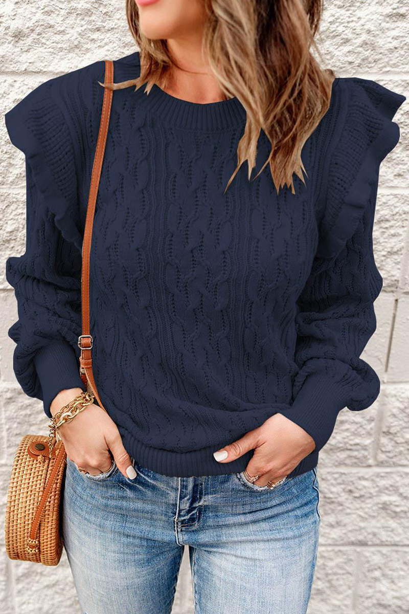 Stilla | Casual Rundhalset Pullover i Ensfarvet Patchwork