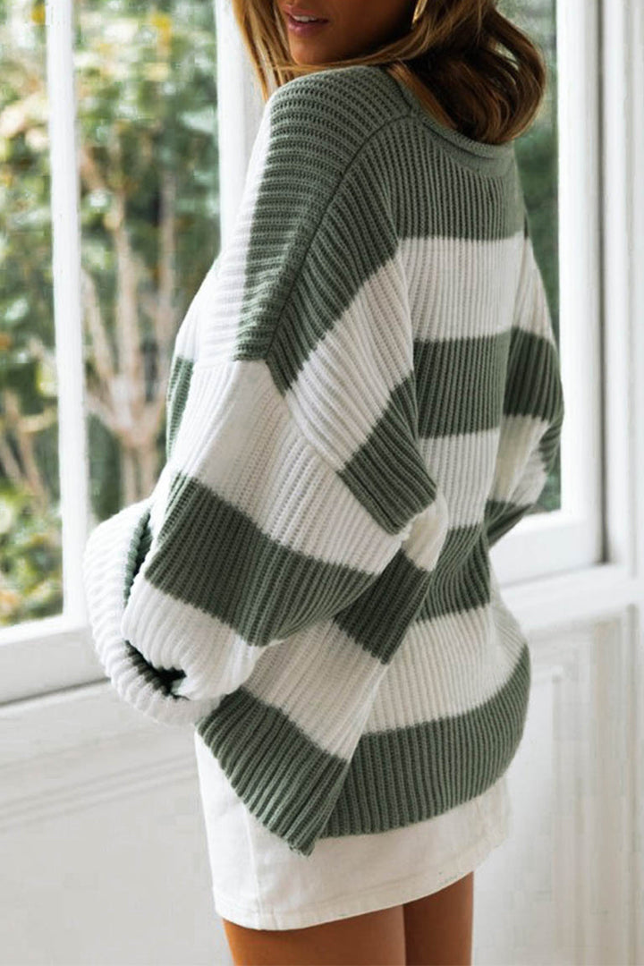 Stilla | Mode sød stribet kontrast-O-udskæring sweater