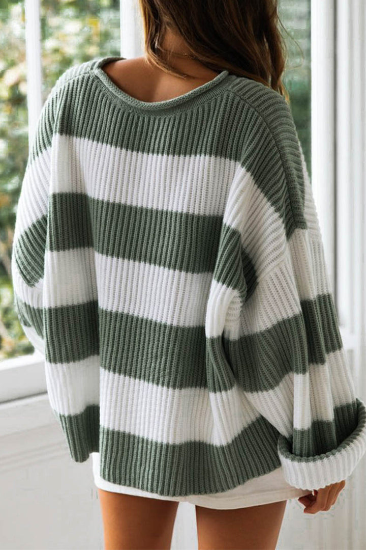 Stilla | Mode sød stribet kontrast-O-udskæring sweater