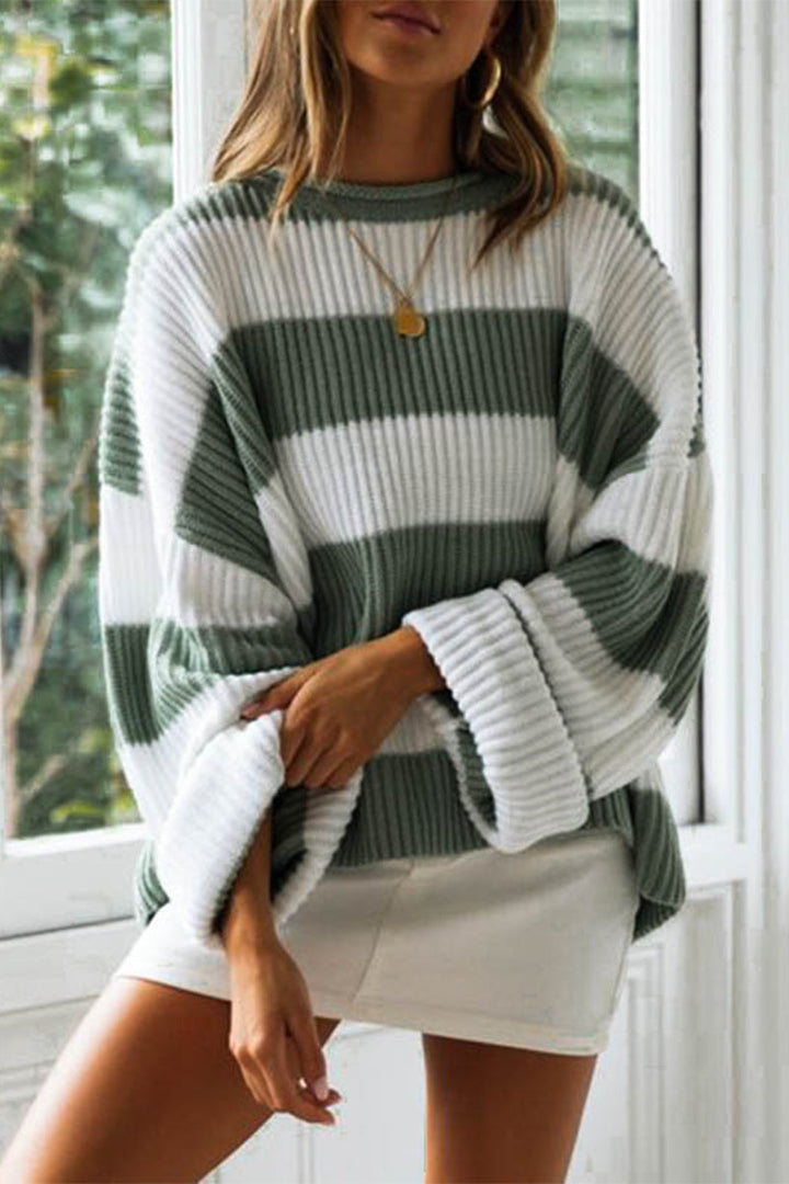 Stilla | Mode sød stribet kontrast-O-udskæring sweater