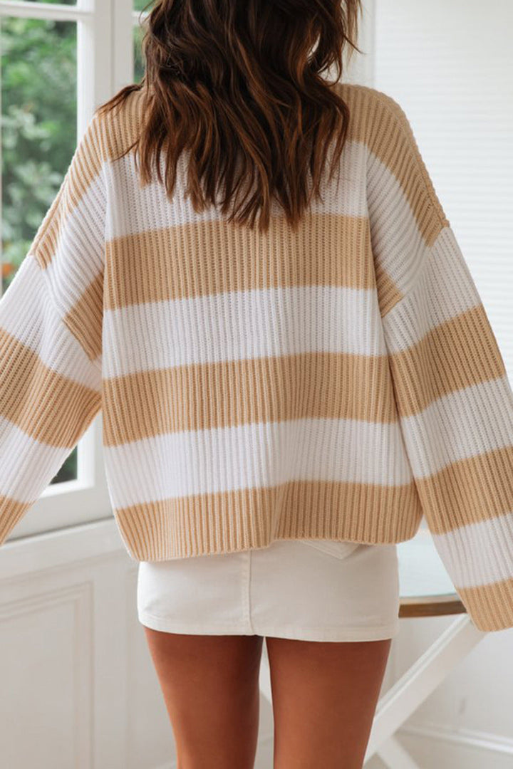 Stilla | Mode sød stribet kontrast-O-udskæring sweater