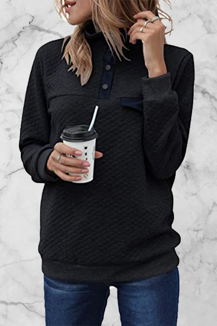 Stilla | Pullover med ensfarvet patchwork og rullekrave