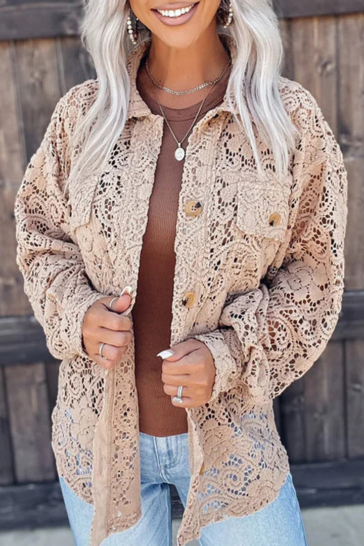 Stilla | Sweet Street Solid Lace Turndown Collar Bluser