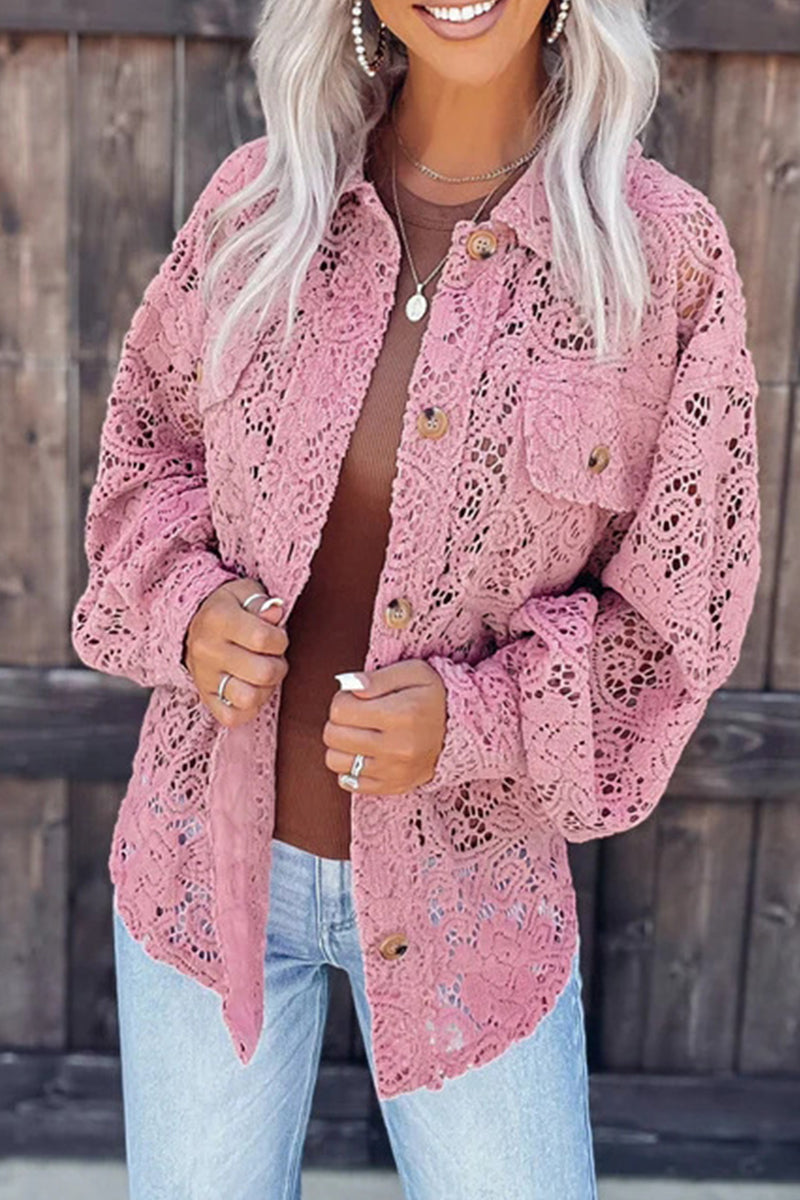 Stilla | Sweet Street Solid Lace Turndown Collar Bluser