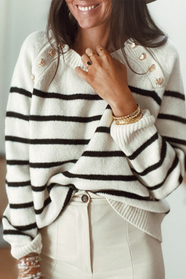 Stilla | Casual Sportpullover Med Stribet Patchwork og Rund Halsudskæring