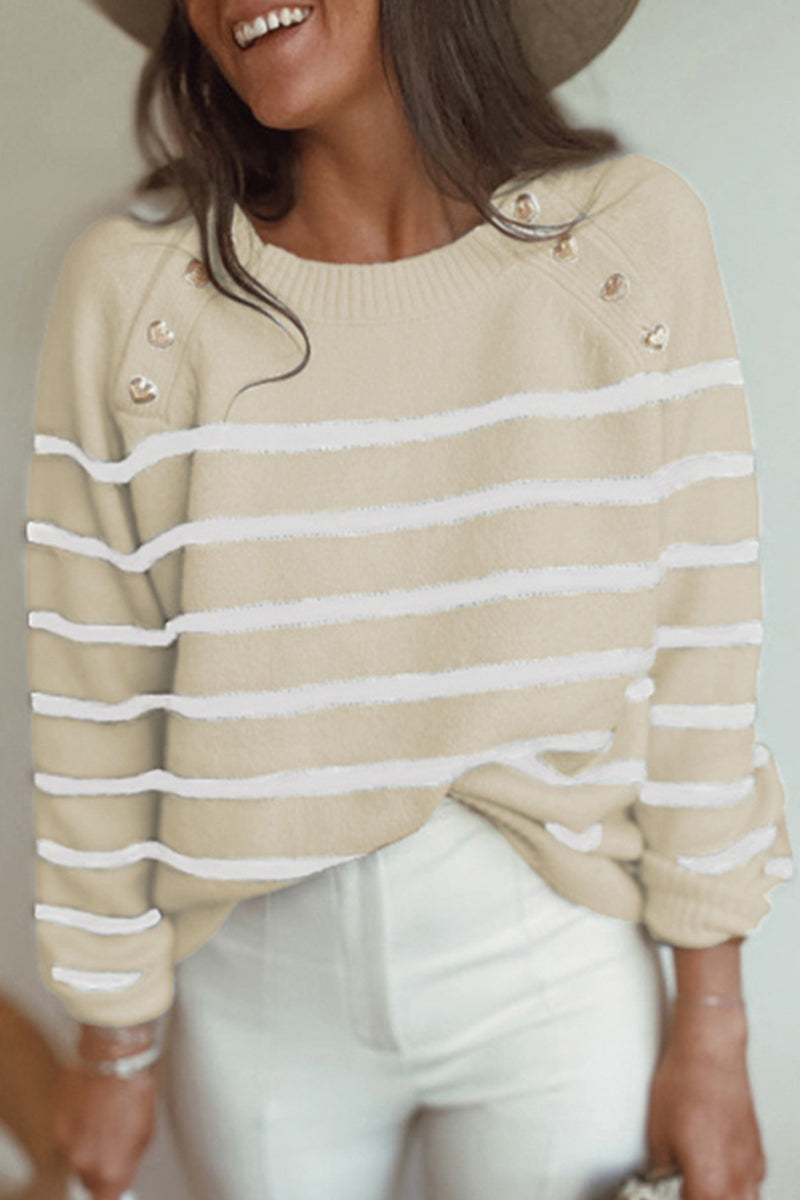 Stilla | Casual Sportpullover Med Stribet Patchwork og Rund Halsudskæring