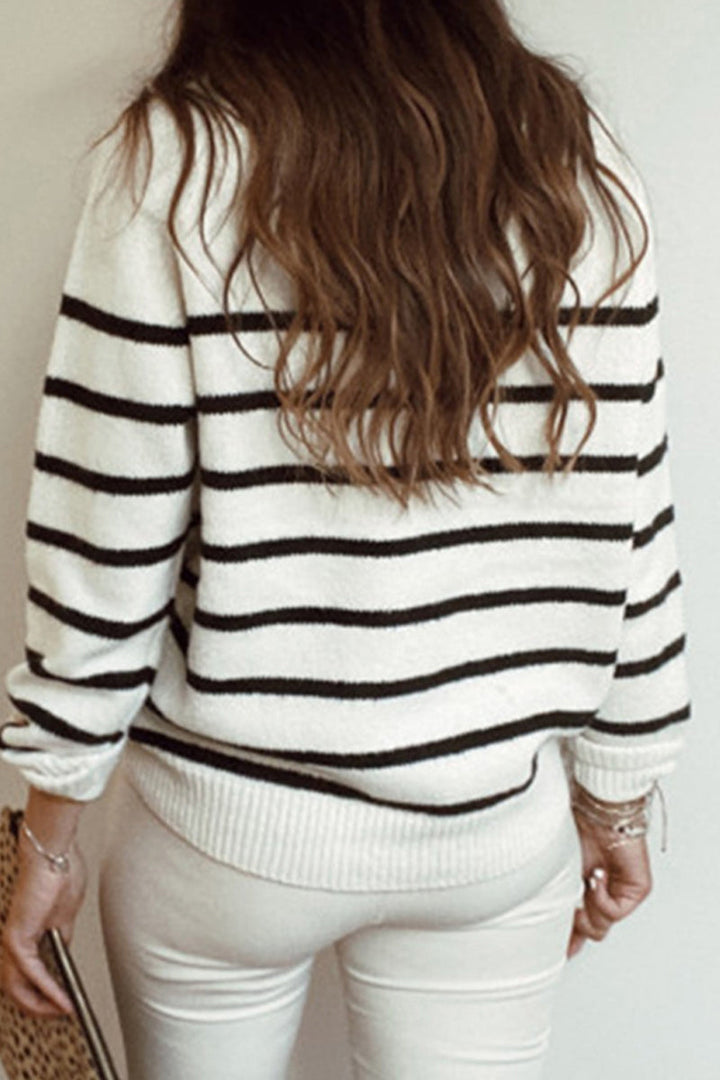 Stilla | Casual Sportpullover Med Stribet Patchwork og Rund Halsudskæring