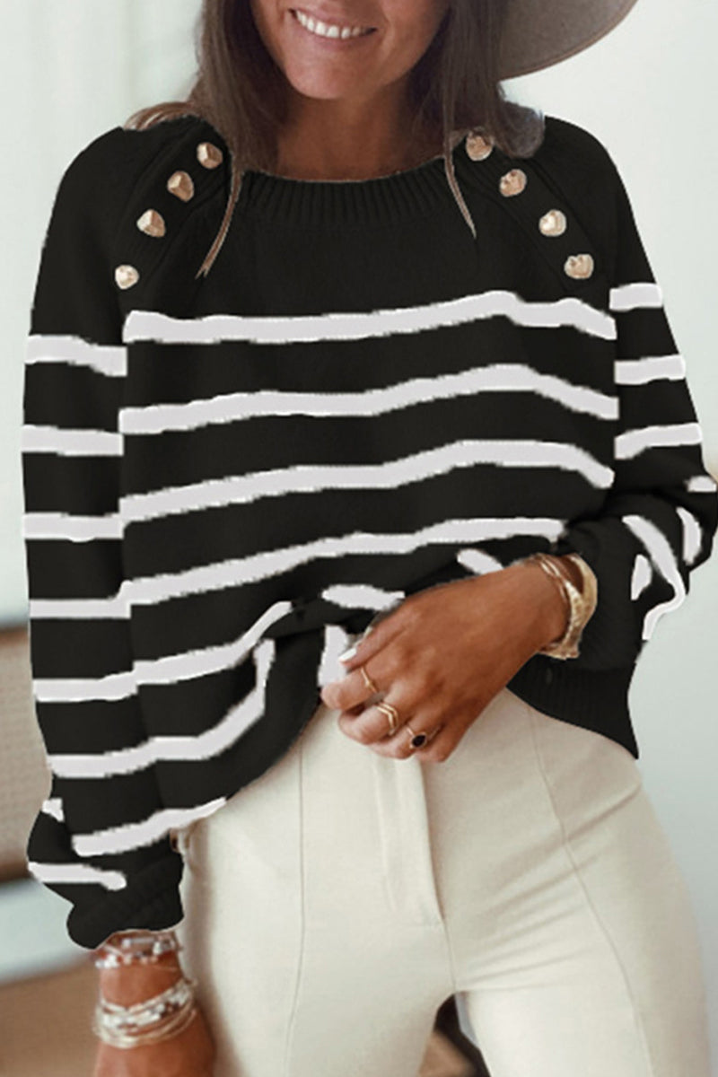 Stilla | Casual Sportpullover Med Stribet Patchwork og Rund Halsudskæring