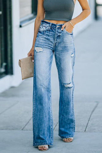 Stilla | Jeans Af Ensfarvet, Løst Denim Med Ødelagt Effekt og Boot Cut