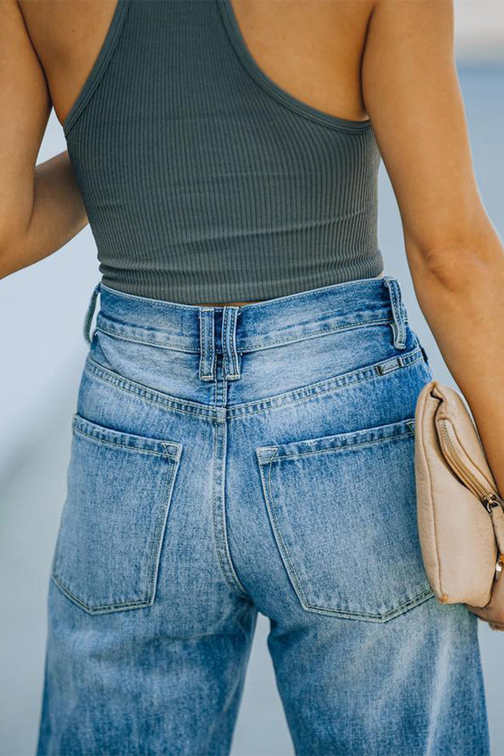 Stilla | Jeans Af Ensfarvet, Løst Denim Med Ødelagt Effekt og Boot Cut